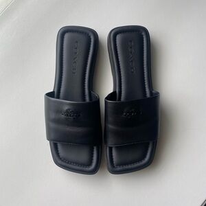 Coach Black Leather Slide Sandals
